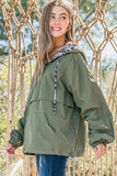 Olive Leopard Print Hoodie Zipper Up Pocket Windbreaker