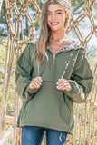 Olive Leopard Print Hoodie Zipper Up Pocket Windbreaker