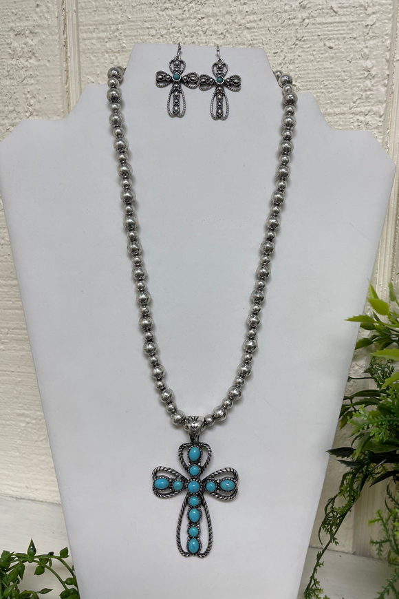 Silver & Turquoise Cross Set