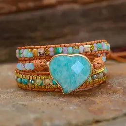 Amazonite Golden Heart Wrap Bracelet