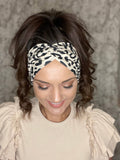 Womens wide ivory Leopard twisted headband