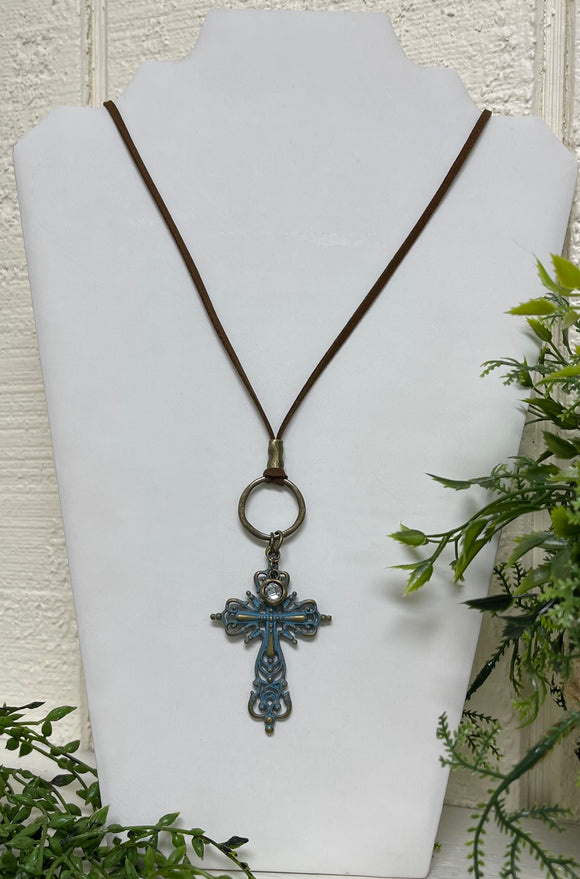 Antique Teal Cross Necklace